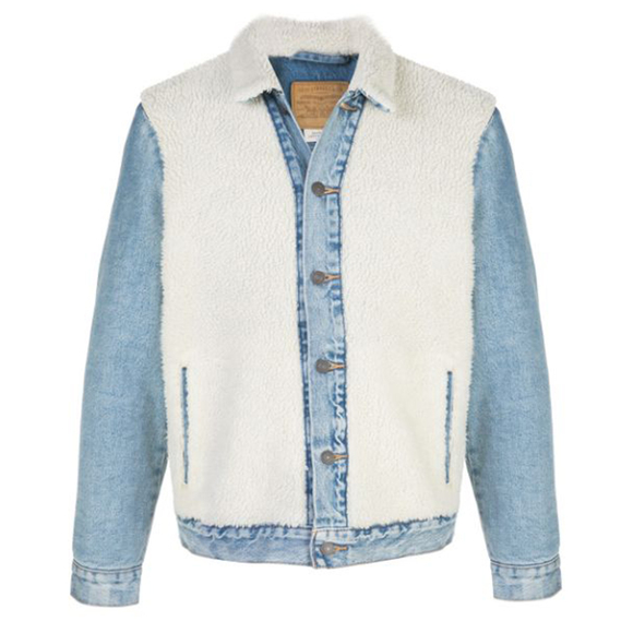 Levis Mens Denim Trucker Jean Jacket Panelled Sherpa Front Pockets Fit 77379 000